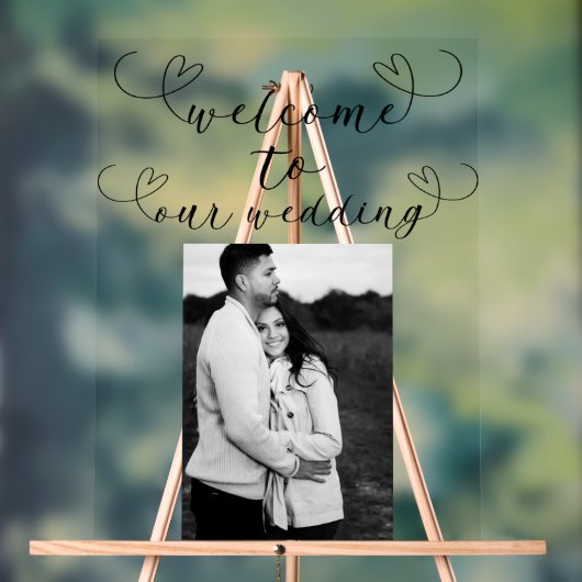 モダンハート白黒ミニマル結婚歓迎 アクリルサイン (ニュートラル)