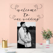 モダンハート白黒ミニマル結婚歓迎 アクリルサイン (ウェディング)