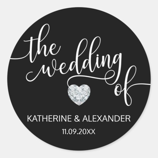 モダンハート結婚白黒 ラウンドシール (正面)