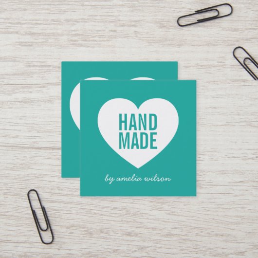 モダンハート編集可能な背景色ハンドメイド スクエア名刺 (正面/裏面インサイチュ)