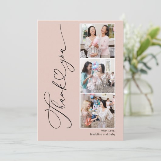 モダンハート赤ちゃんシャワー写真サンキューカード サンキューカード (スタンド正面)