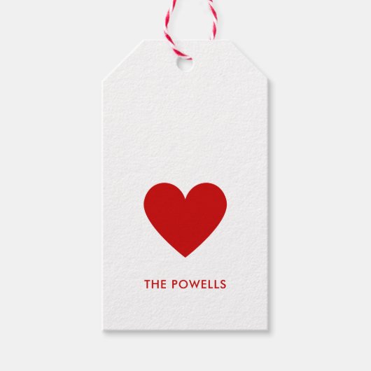 モダンハート赤と白水玉模様シックカスタム ギフトタグ (正面)