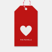 モダンハート赤名門私立校風の白ストライプパーソナライズされた ギフトタグ (正面)