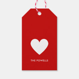 モダンハート赤名門私立校風の白ストライプパーソナライズされた ギフトタグ