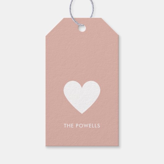 モダンハート赤面ピ名門私立校風のンクストライプパーソナライズされた ギフトタグ (正面)