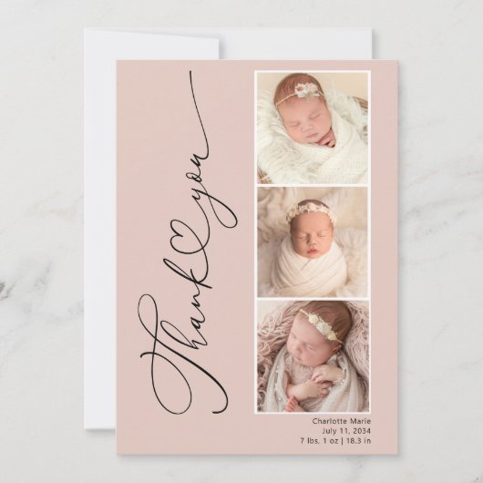 モダンハート3枚のフォトベビーサンキューカード サンキューカード (正面)