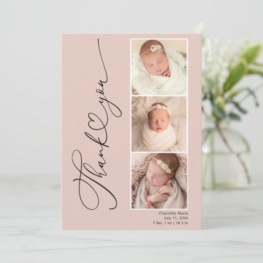 モダンハート3枚のフォトベビーサンキューカード サンキューカード (スタンド正面)