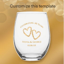 モダンハート40結婚周年パーソナライズされた ステムなしワイングラス