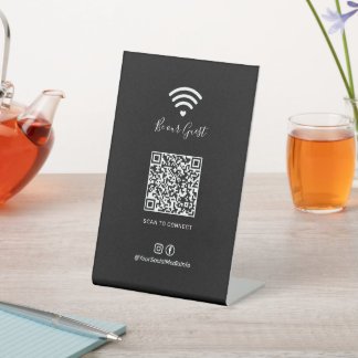 モダンハートWi-Fi QRコード ソーシャルメディアサイン 台座サイン