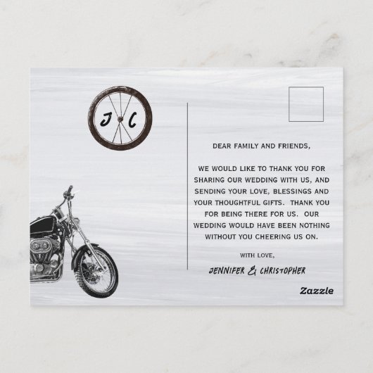 モダンバイ結婚の写真サンキューカード ポストカード (裏面)