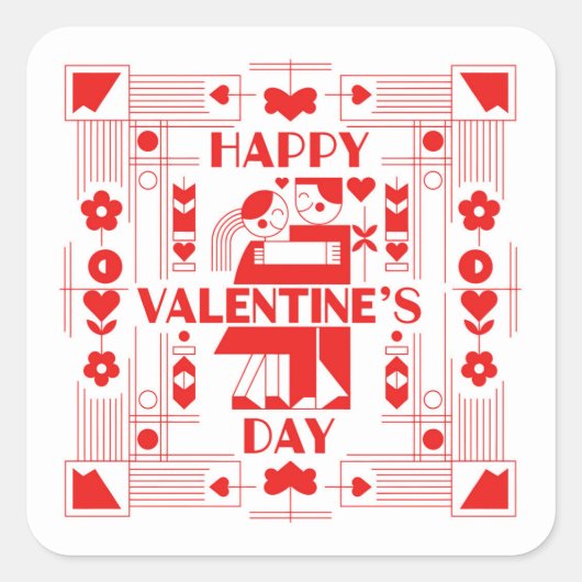 モダンバウハウス風バレンタインデー スクエアシール (正面)