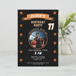 モダンバスケットボールボールスポーツ誕生日写真 招待状
