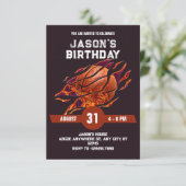 モダンバスケットボール ファイヤー 誕生日 招待状 (スタンド正面)