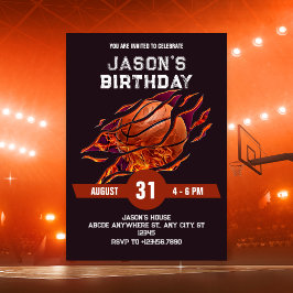 モダンバスケットボール ファイヤー 誕生日 招待状