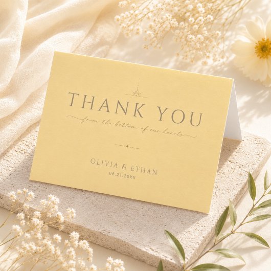モダンバターイエローの結婚式折りたたみ御礼カード