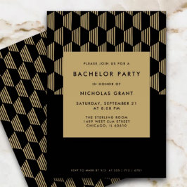 モダンバチュラーパーティブスタイリッシュラックと金ゴールド 招待状