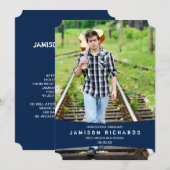 モダンバナー卒業発表 / ネイビー 案内状 (正面/裏面)