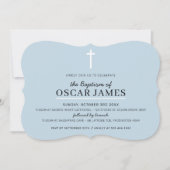モダンバプテミニマルスシンプルクロス淡い色のブルー 招待状 (正面)