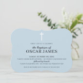 モダンバプテミニマルスシンプルクロス淡い色のブルー 招待状 (スタンド正面)