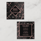 モダンバラお洒落ゴールドフォイルブラックマーブルストーン スクエア名刺 (正面/裏面)