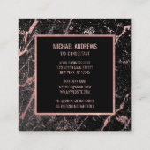 モダンバラお洒落ゴールドフォイルブラックマーブルストーン スクエア名刺 (裏面)