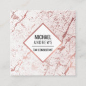 モダンバラお洒落ゴールドフォイルホワイトマーブルストーン スクエア名刺 (正面)