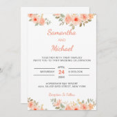 モダンバラの結婚フローラピンクとブルゴーニュ 招待状 (正面/裏面)