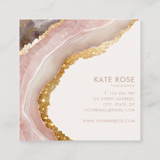 モダンバラアゲエレガントートマーブル金ゴールドグリッターシック スクエア名刺 (裏面)