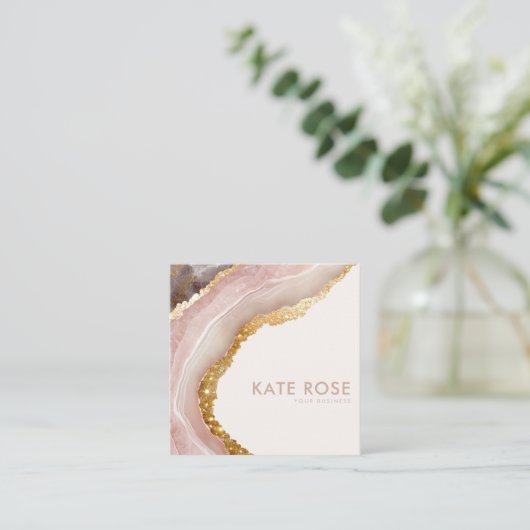モダンバラアゲエレガントートマーブル金ゴールドグリッターシック スクエア名刺 (スタンド正面)