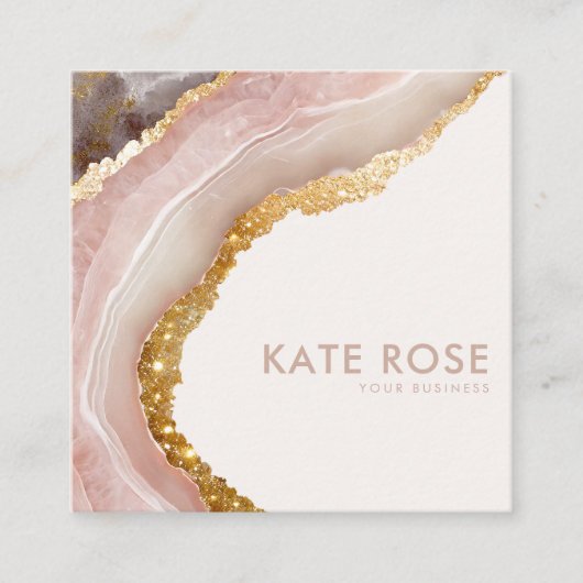 モダンバラアゲエレガントートマーブル金ゴールドグリッターシック スクエア名刺 (正面)