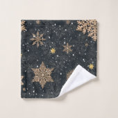 モダンバラエレガント金ゴールドグリッタースノードグレイ バスタオルセット (ウォッシュタオル)