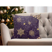 モダンバラエレガント金ゴールドグリッタースノーフレークスパープル クッション