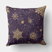 モダンバラエレガント金ゴールドグリッタースノーフレークスパープル クッション (裏面)
