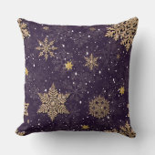 モダンバラエレガント金ゴールドグリッタースノーフレークスパープル クッション (正面)
