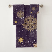 モダンバラエレガント金ゴールドグリッタースノーフレークスパープル バスタオルセット (インサイチュ)
