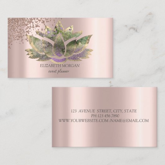 モダンバラエレガント金ゴールドダイアモンズシックロータス 名刺 (正面/裏面)