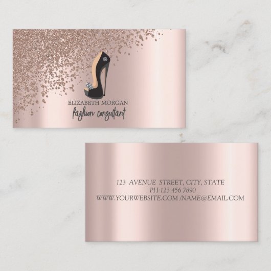 モダンバラエレガント金ゴールドダイヤモンド、ブラックハイヒール 名刺 (正面/裏面)