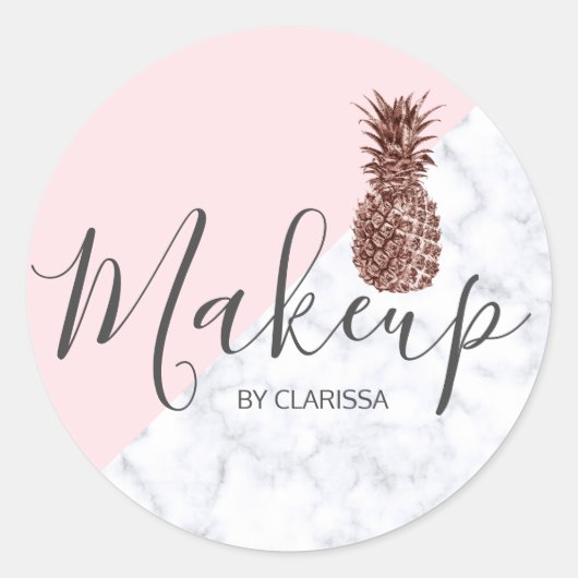 モダンバラエレガント金ゴールドパイナップルピンクのメイクアップ ラウンドシール (正面)
