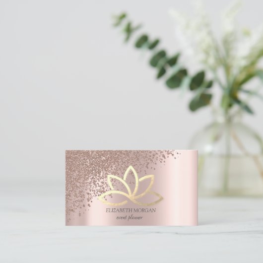 モダンバラエレガント金ゴールド金ゴールドロータス 名刺 (スタンド正面)