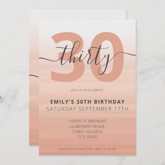 モダンバラエレガント金ゴールド30th誕生日招待状 招待状 (正面/裏面)