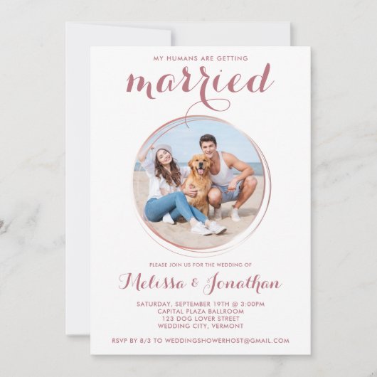 モダンバラカスタム金ゴールドペットフォトドッグ結婚ズ 招待状 (正面)