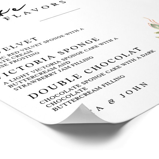 モダンバラカーネーションメニューケーキ結婚ズケーキサイン ポスター (角)