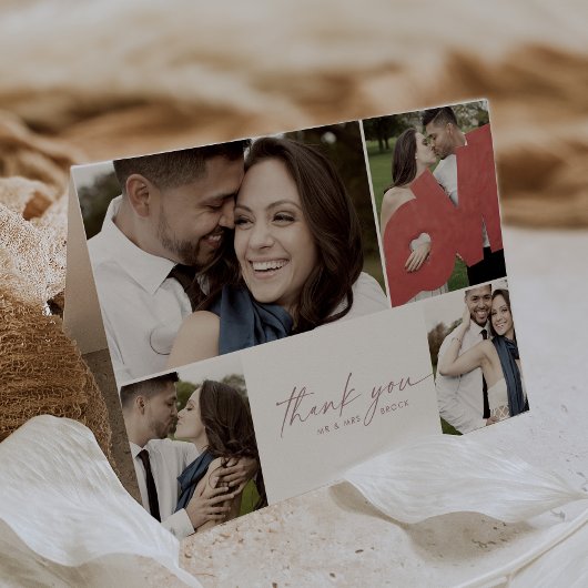 モダンバラスクリプト4フォトコラージュ折り結婚曲げ サンキューカード