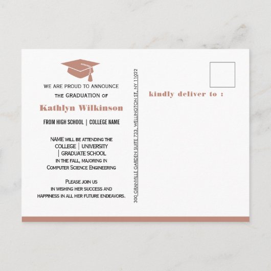 モダンバラピンクアーはっきりしたチスクリプト写真グラード 案内ポストカード (裏面)