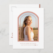 モダンバラピンクアーチシンプル写真卒業 インビテーションポストカード (正面/裏面)