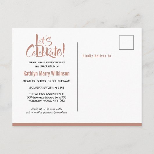 モダンバラピンクアーチシンプル写真卒業 インビテーションポストカード (裏面)