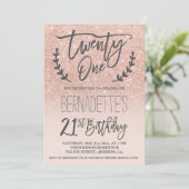 モダンバラフェイク金ゴールドグリッタースクリプト21歳の誕生日 招待状 (スタンド正面)