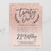 モダンバラフェイク金ゴールドグリッタースクリプト21歳の誕生日 招待状 (正面/裏面)