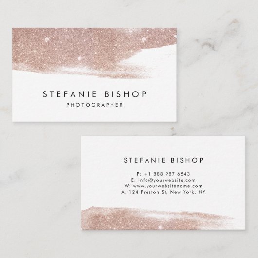 モダンバラフェイク金ゴールドグリッタースパークルブラシストローク 名刺 (正面/裏面)