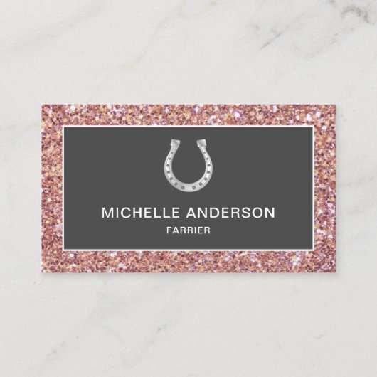 モダンバラフェイク金ゴールドグリッター蹄形ファリアー 名刺 (正面)